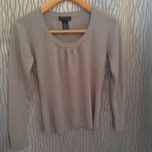 Stephanie Rogers scoop neck tan sweater